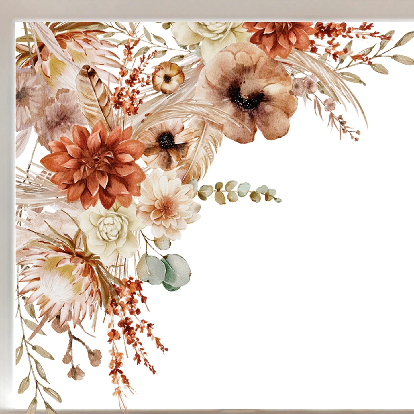 2x Fall Bohemian Flowers Corner Window Clings for Classy Autumn Decor