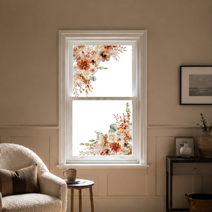 2x Fall Bohemian Flowers Corner Window Clings for Classy Autumn Decor