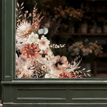 2x Fall Bohemian Flowers Corner Window Clings for Classy Autumn Decor