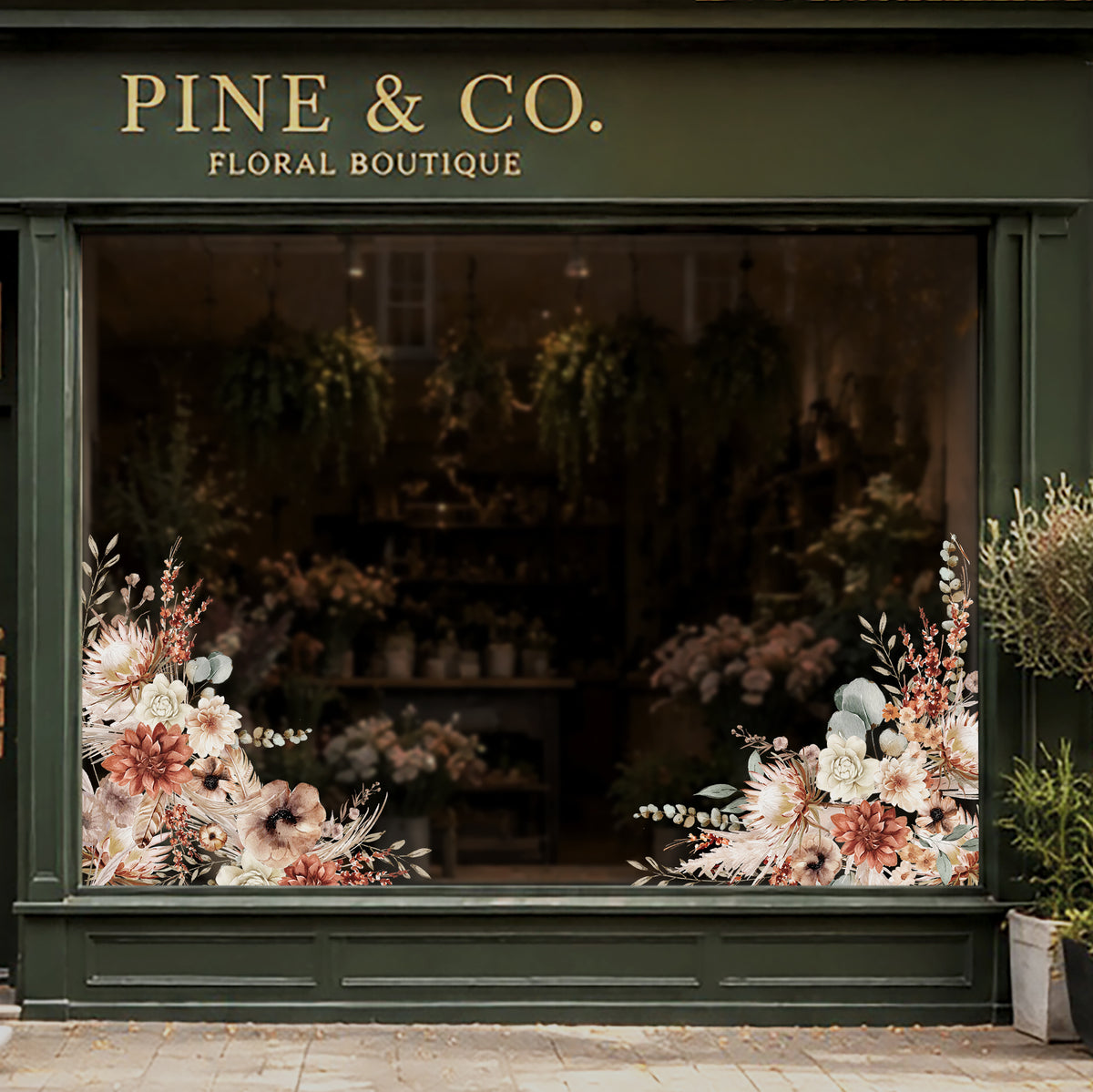 2x Fall Bohemian Flowers Corner Window Clings for Classy Autumn Decor