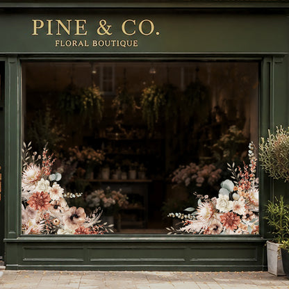 2x Fall Bohemian Flowers Corner Window Clings for Classy Autumn Decor
