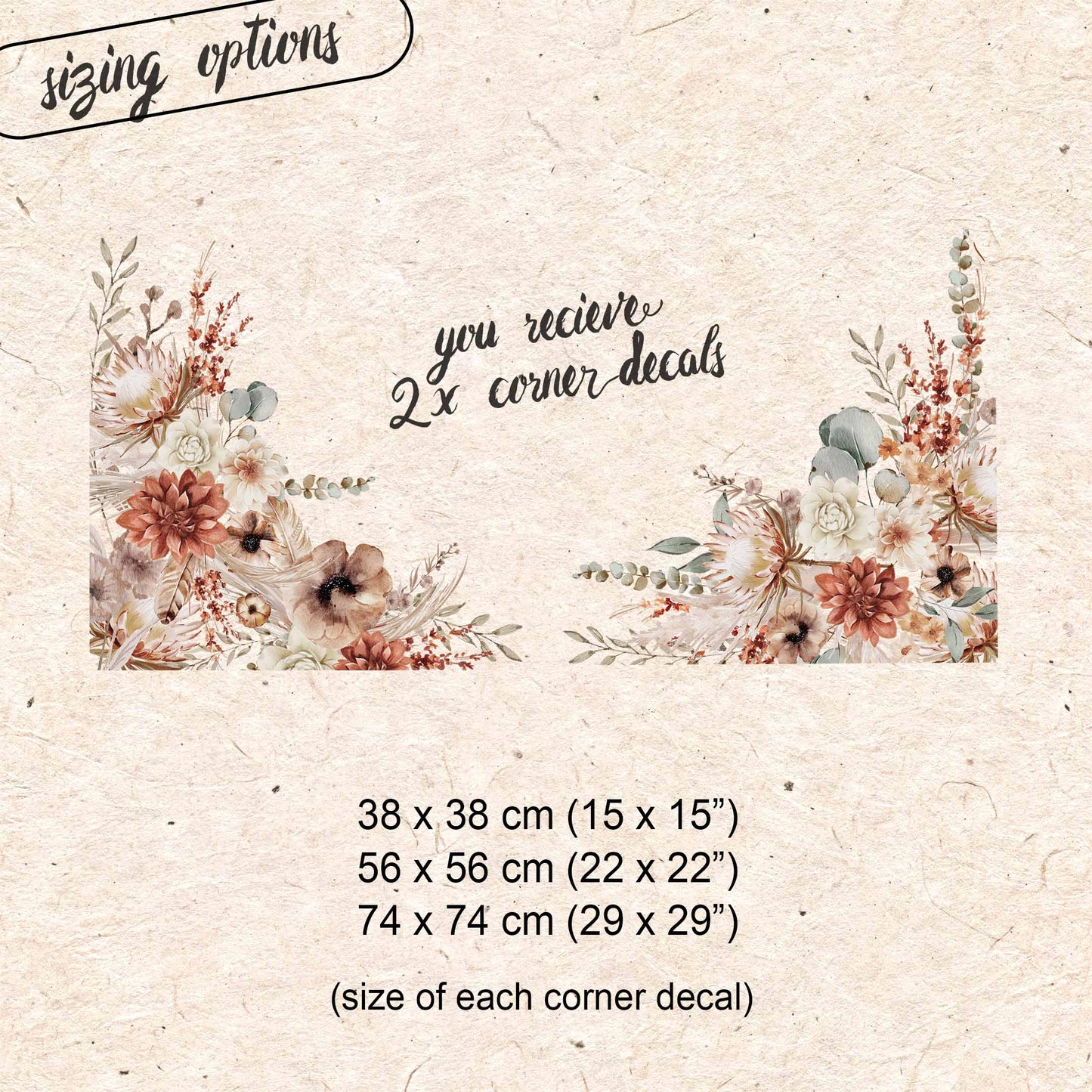2x Fall Bohemian Flowers Corner Window Clings for Classy Autumn Decor