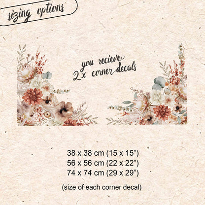 2x Fall Bohemian Flowers Corner Window Clings for Classy Autumn Decor