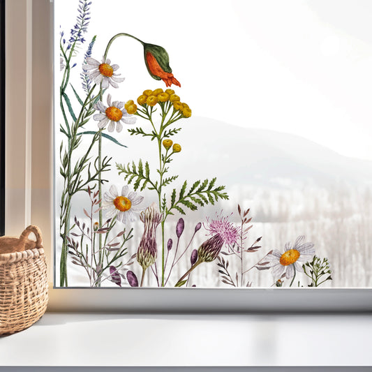 2x Botanical Meadow Flower Window Decal Corners