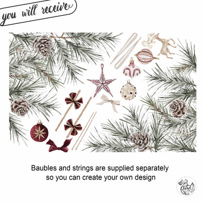 2x Burgundy Baubles + Pine Corner Window Clings - Reusable Decor for Christmas (Copy)