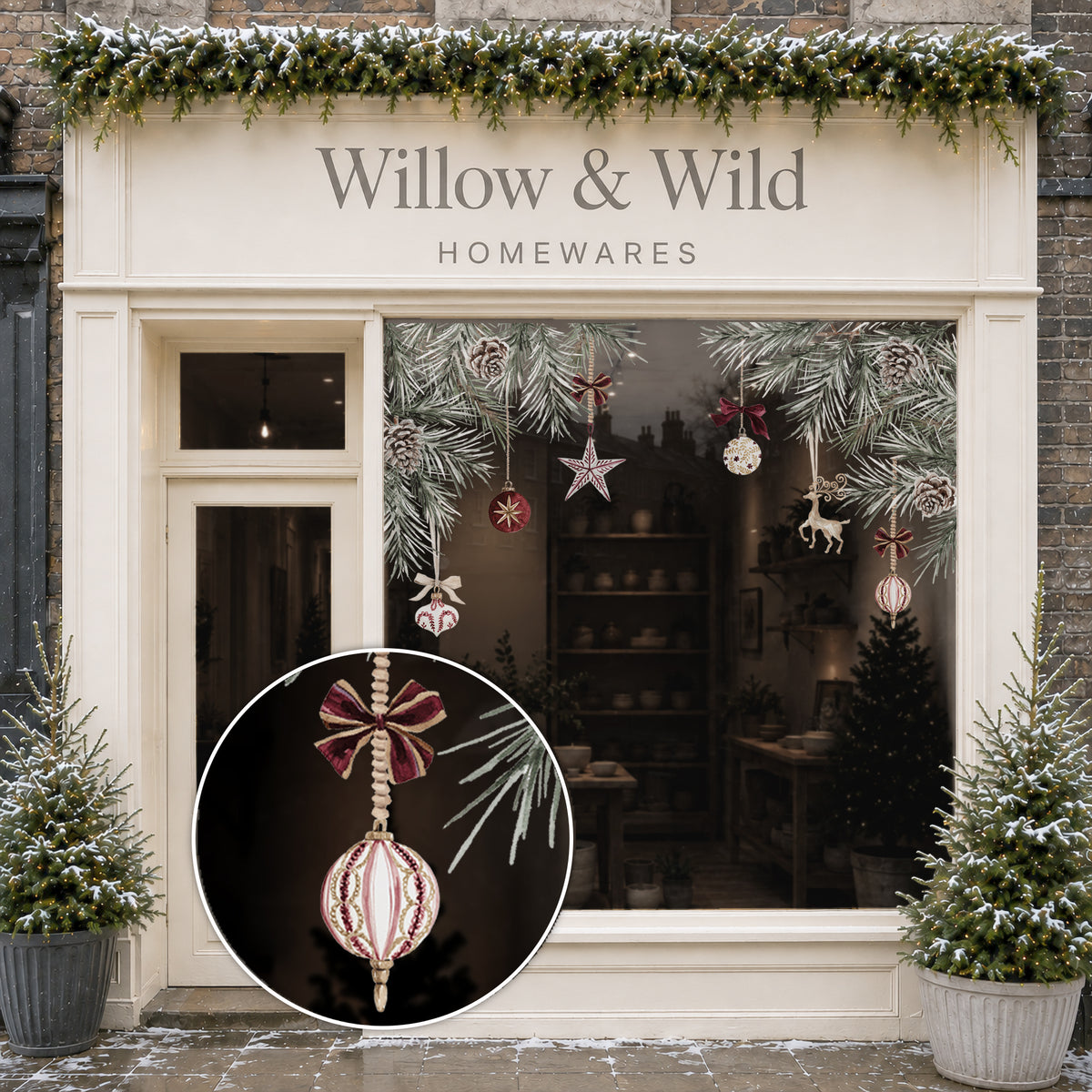 2x Burgundy Baubles + Pine Corner Window Clings - Reusable Decor for Christmas (Copy)
