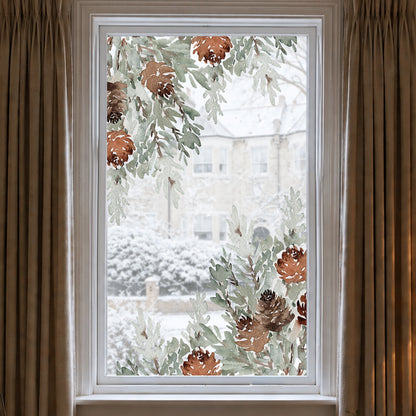 2x Watercolour Pine Corner Window Decor - Reusable Clings for Christmas