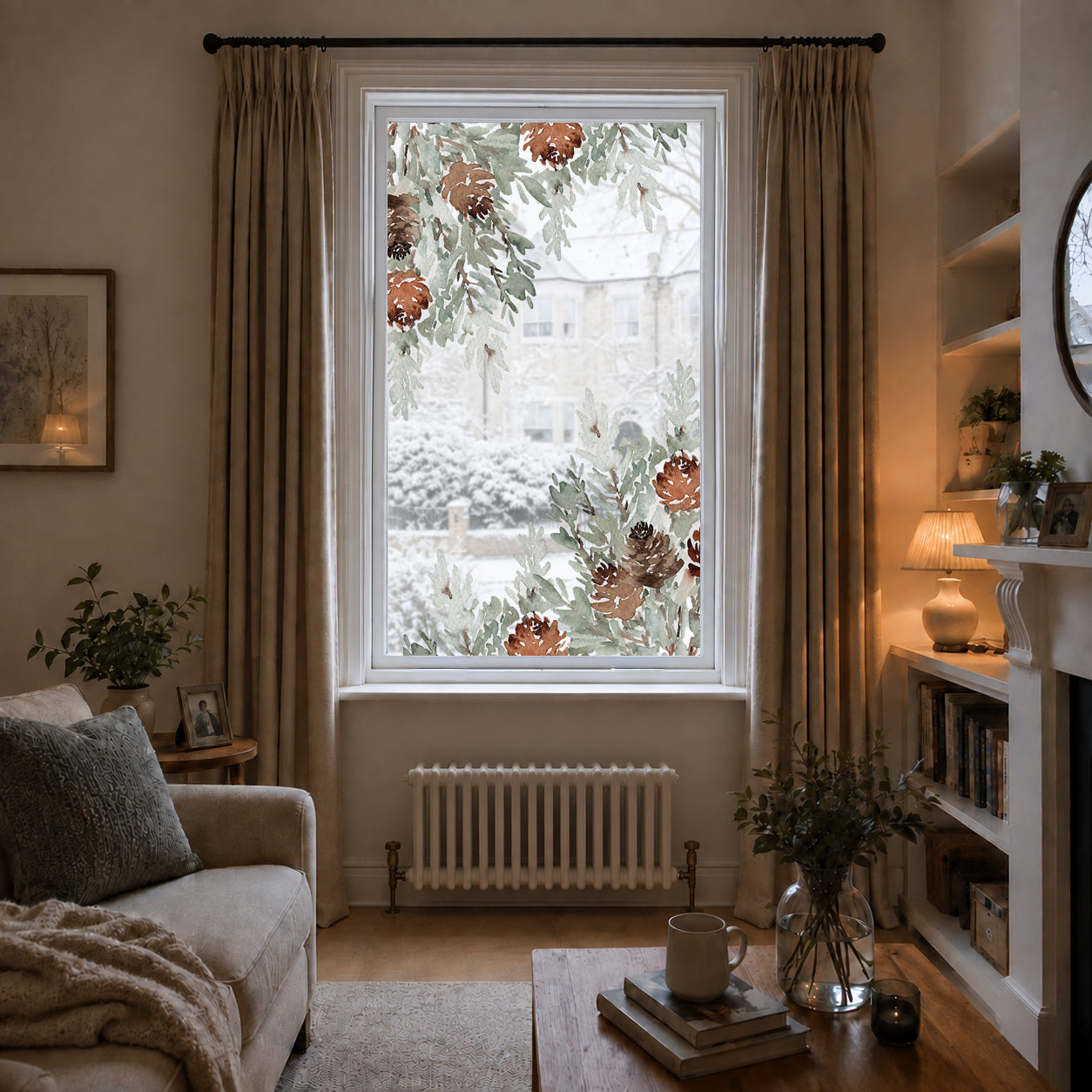 2x Watercolour Pine Corner Window Decor - Reusable Clings for Christmas
