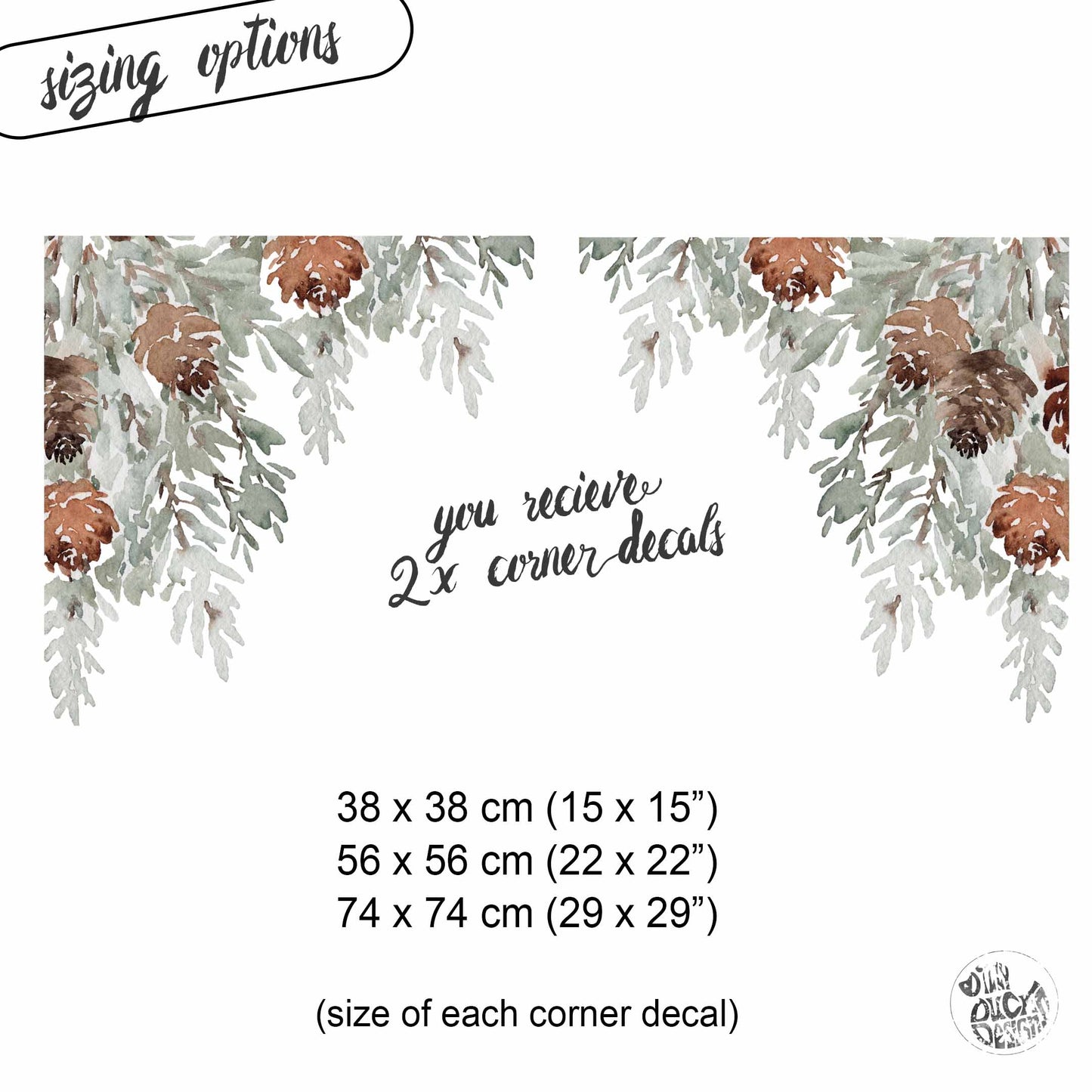 2x Watercolour Pine Corner Window Decor - Reusable Clings for Christmas