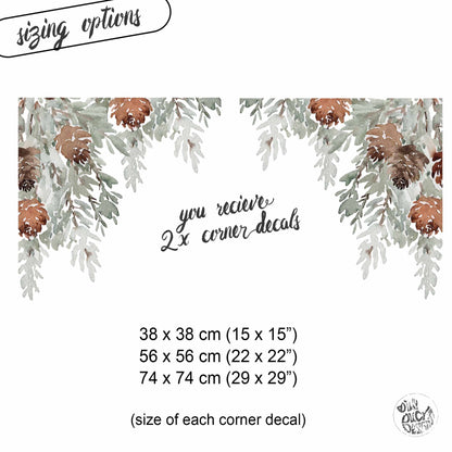2x Watercolour Pine Corner Window Decor - Reusable Clings for Christmas