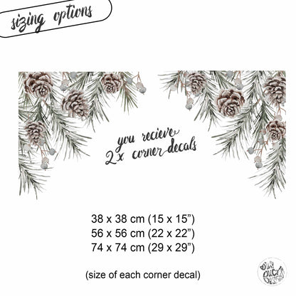 2x Frosty Pine Corner Window Decor - Reusable Clings for Christmas