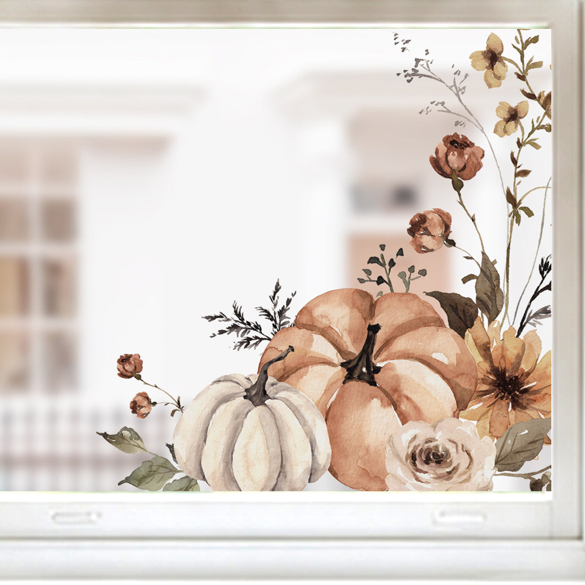 2x Earthy Pumpkin Corner Window Clings for Classy Autumn Decor