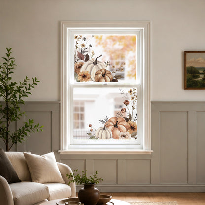 2x Earthy Pumpkin Corner Window Clings for Classy Autumn Decor