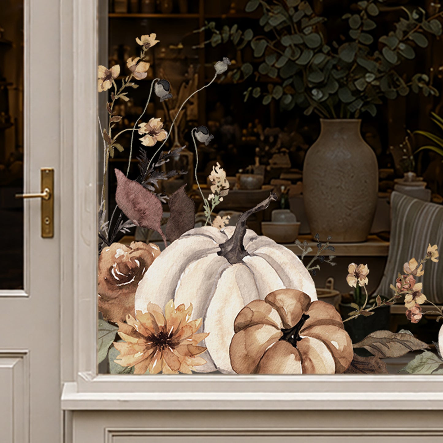 2x Earthy Pumpkin Corner Window Clings for Classy Autumn Decor
