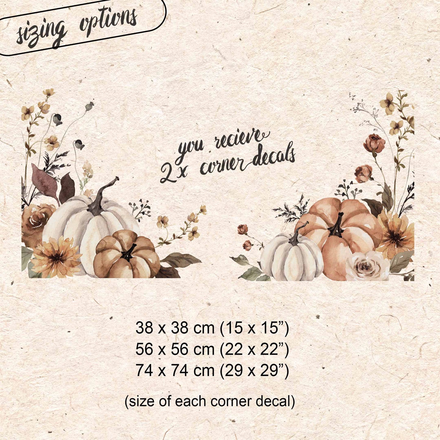2x Earthy Pumpkin Corner Window Clings for Classy Autumn Decor