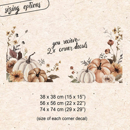 2x Earthy Pumpkin Corner Window Clings for Classy Autumn Decor