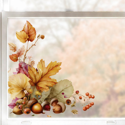 2x Oak Leaf & Acorn Corner Window Clings for Fall Decor