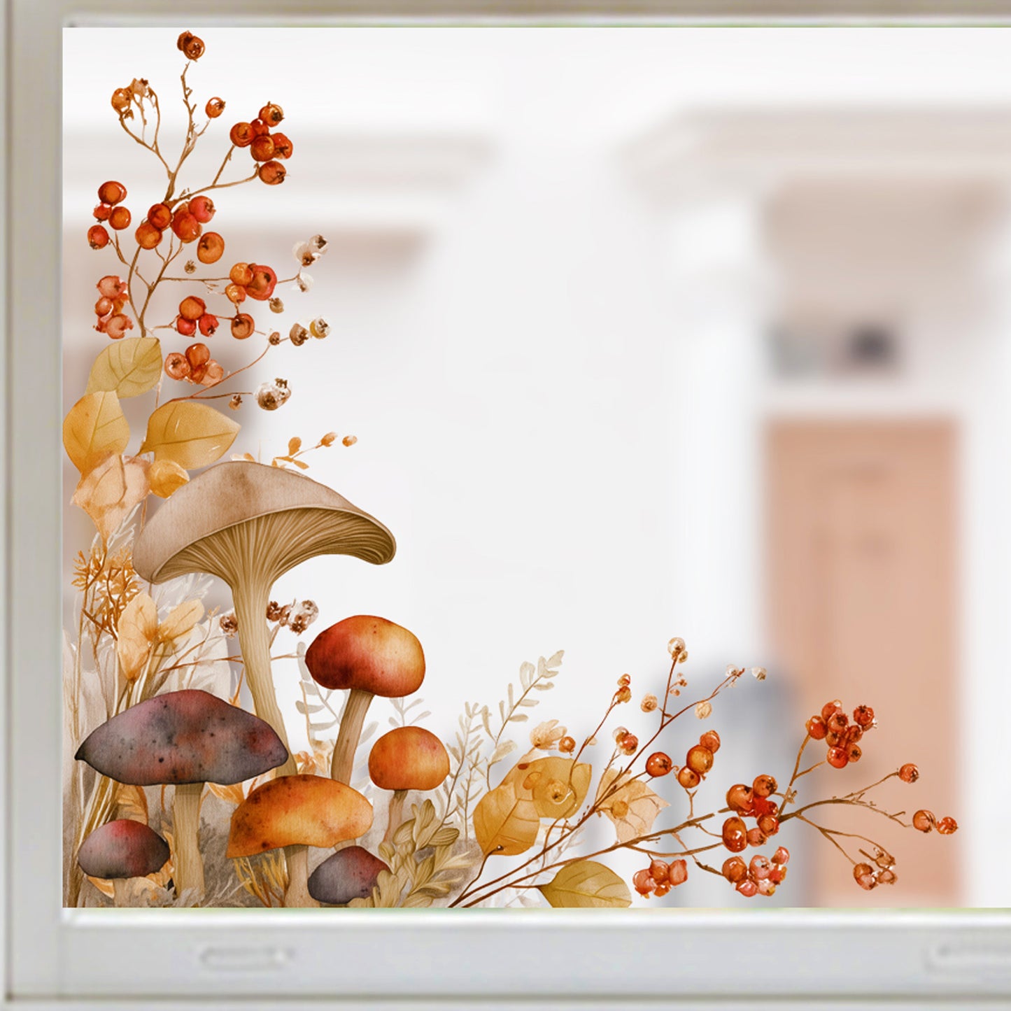 2x Fall Mushroom Corner Window Clings for Autumn Decor