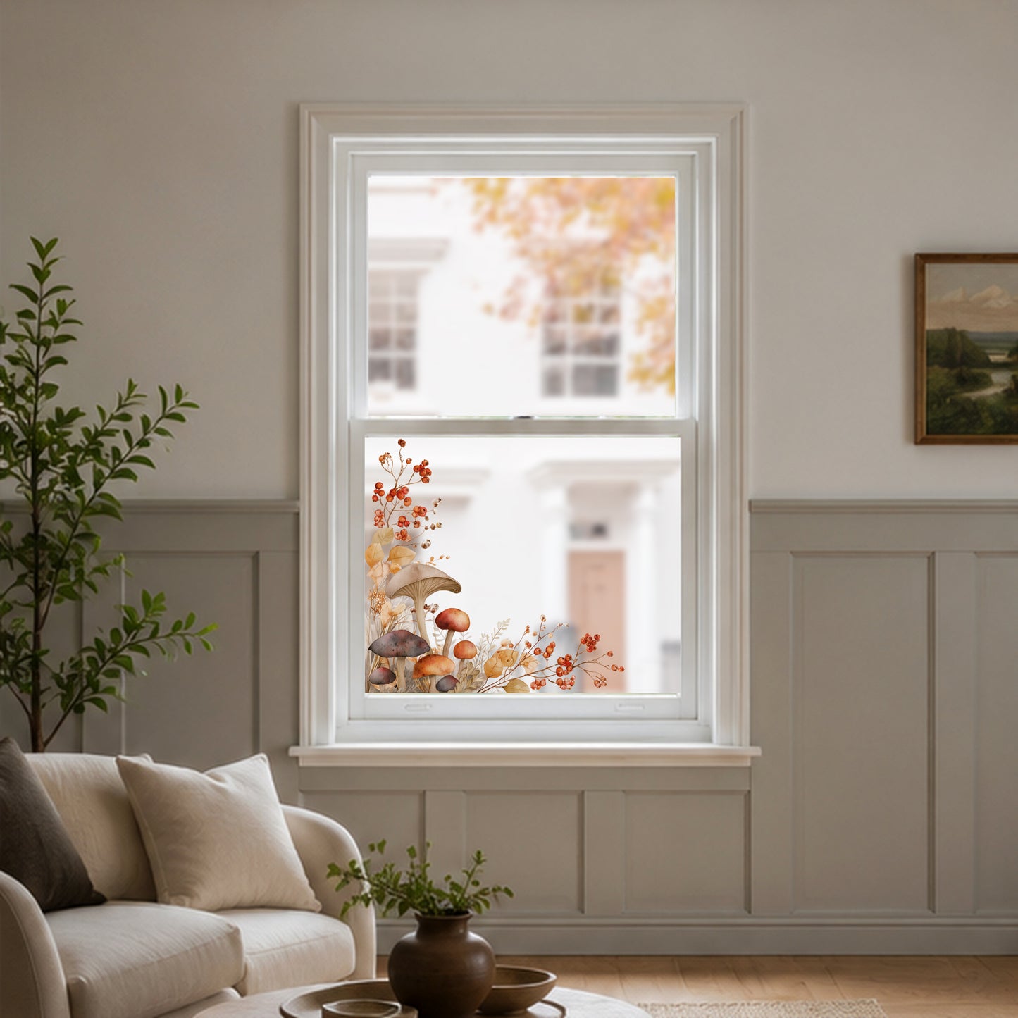 2x Fall Mushroom Corner Window Clings for Autumn Decor