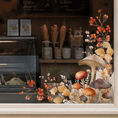 2x Fall Mushroom Corner Window Clings for Autumn Decor