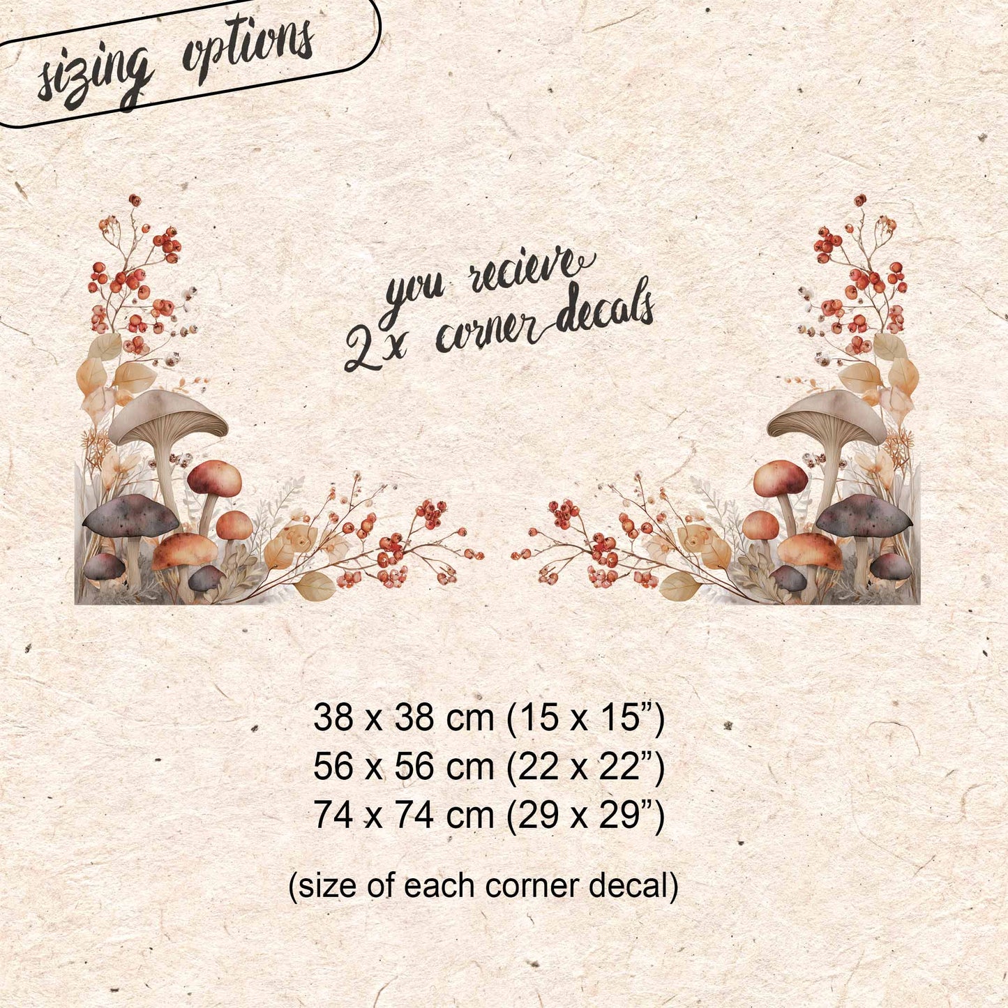 2x Fall Mushroom Corner Window Clings for Autumn Decor