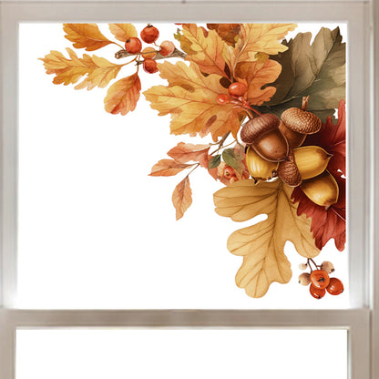 2x Oak Leaf & Acorn Corner Window Clings for Fall Decor