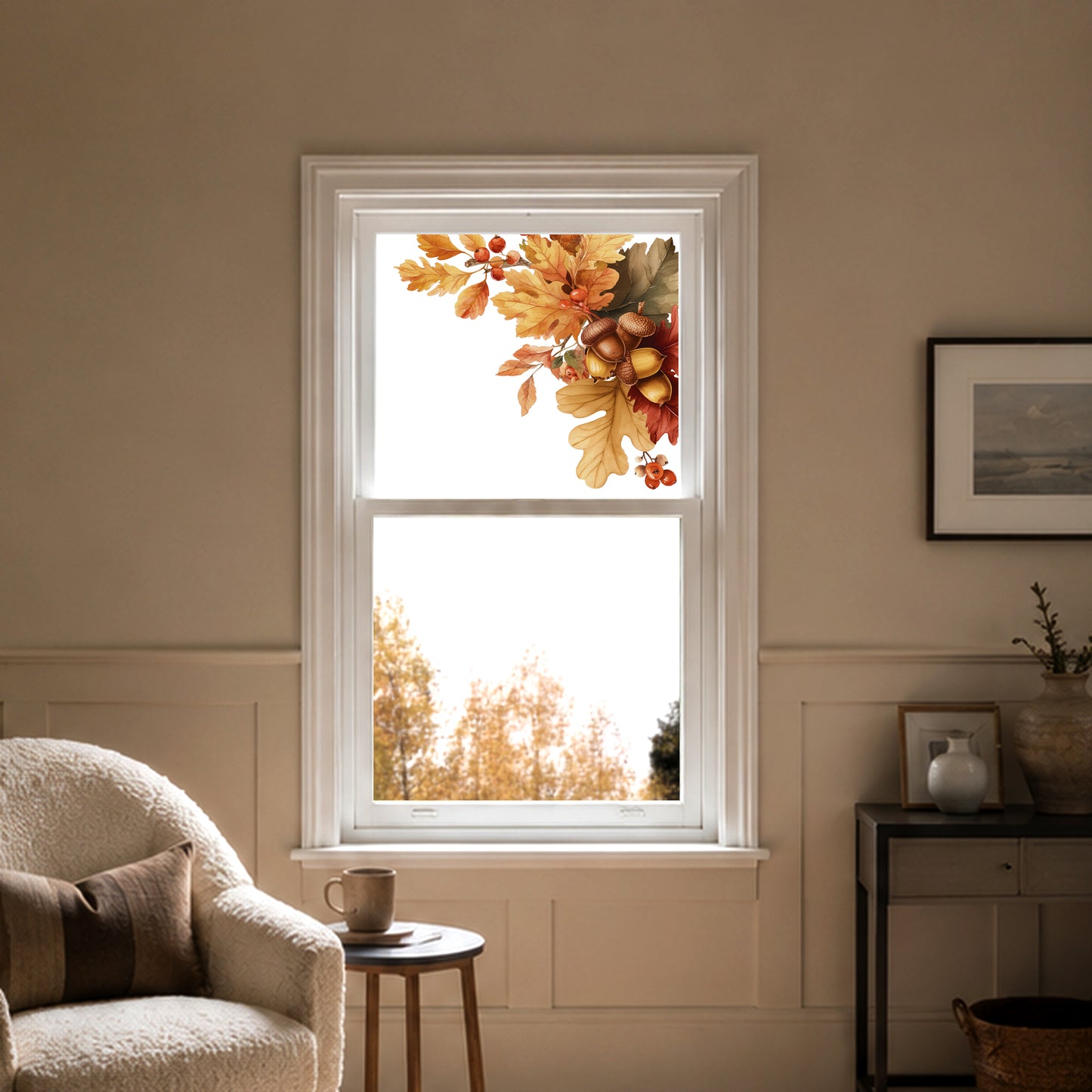 2x Oak Leaf & Acorn Corner Window Clings for Fall Decor