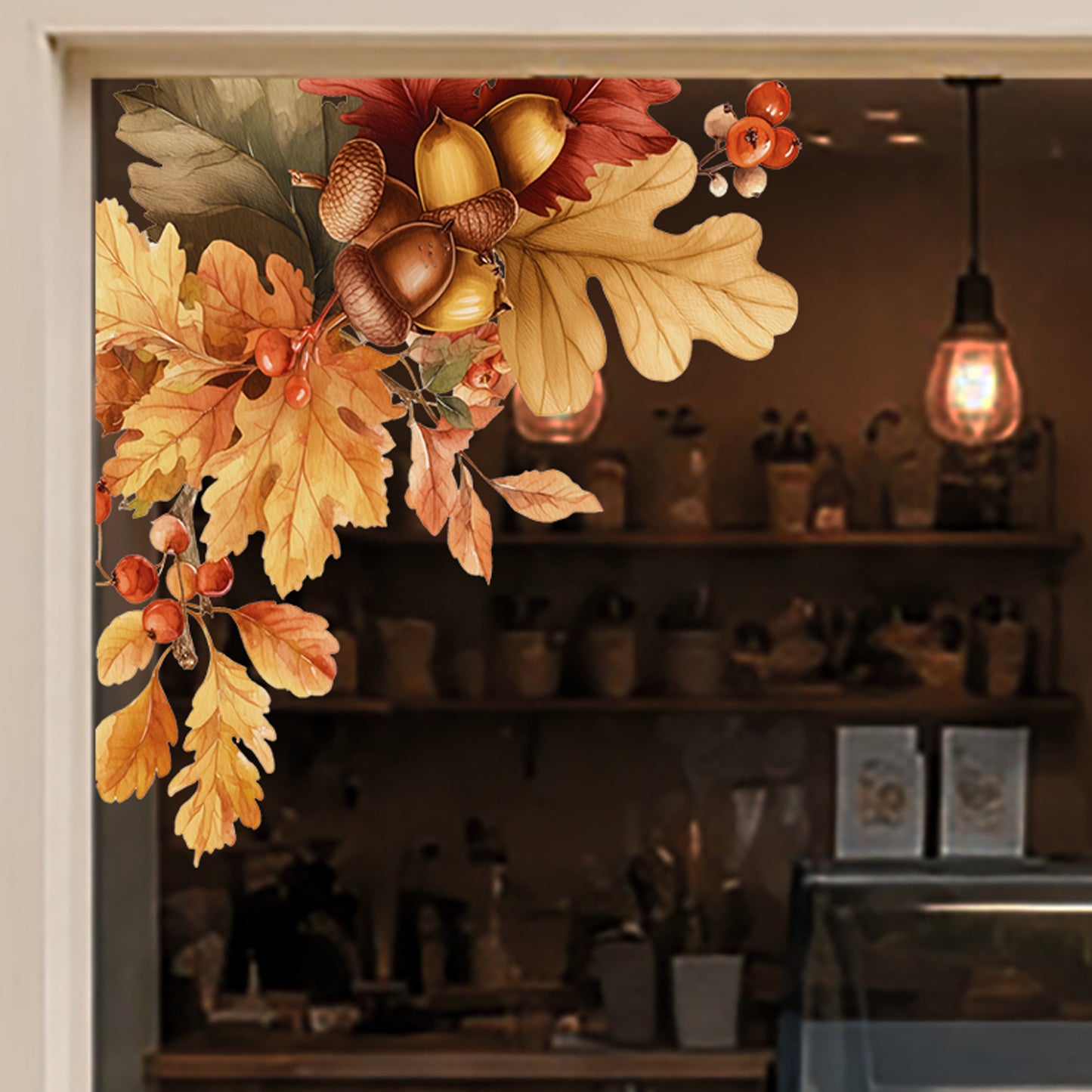 2x Oak Leaf & Acorn Corner Window Clings for Fall Decor