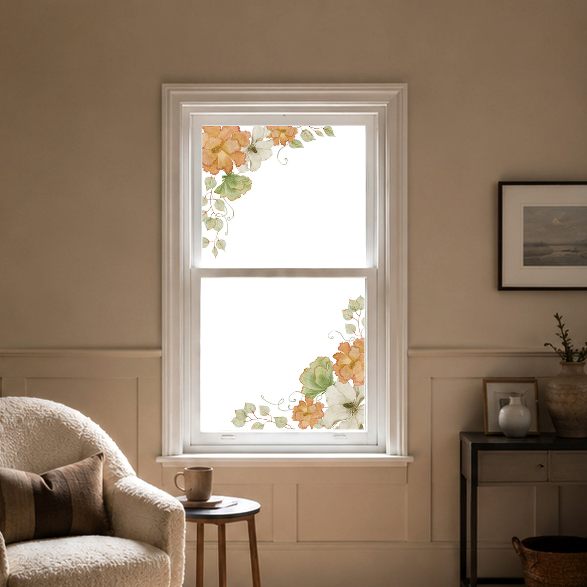 2x Fall Flowers & Pumpkins Corner Window Clings - Autumn Shop Decor