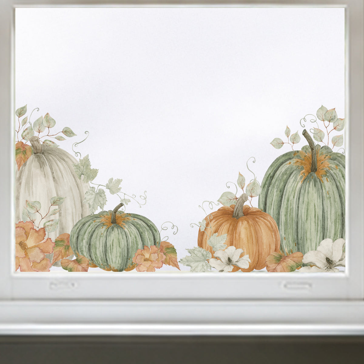 2x Fall Flowers & Pumpkins Corner Window Clings - Autumn Shop Decor