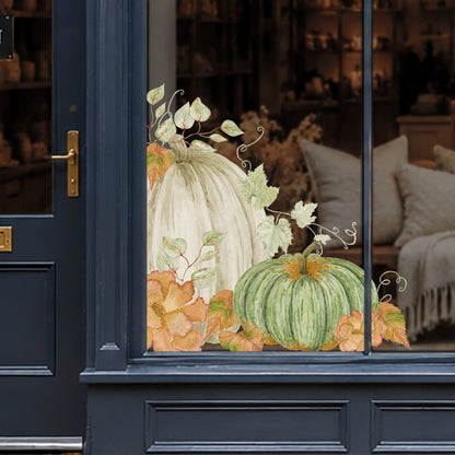 2x Fall Flowers & Pumpkins Corner Window Clings - Autumn Shop Decor