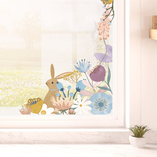 2x Easter Rabbit Spring Flowers Window Decal Corners
