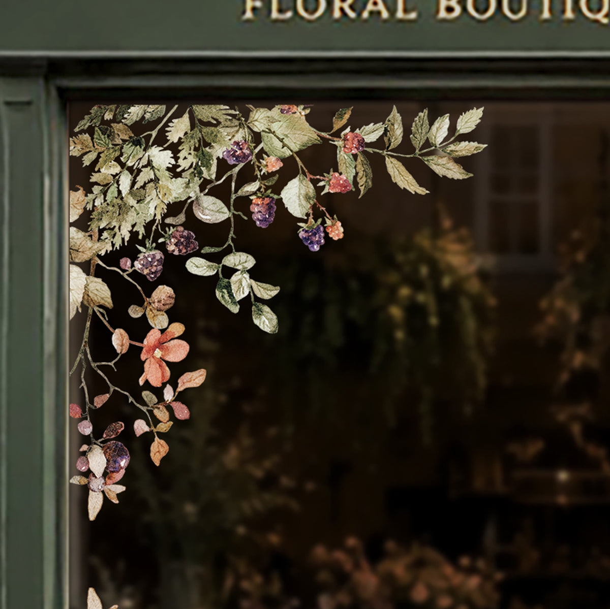 2x Autumn Forest Berries Corner Shop Window Clings for Fall Styling