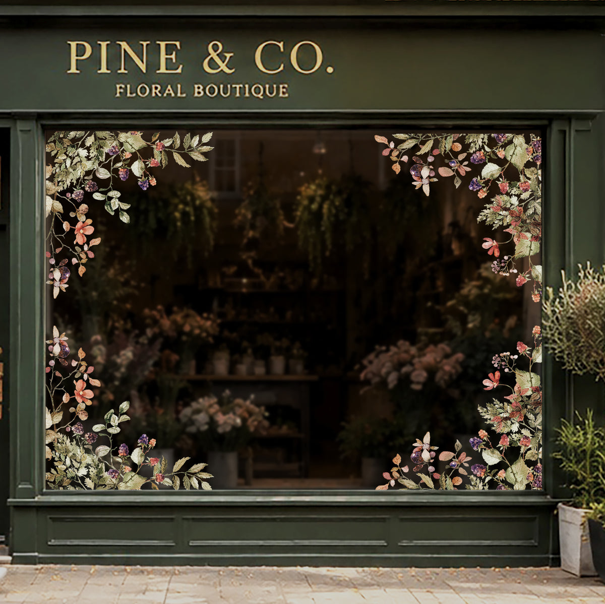 2x Autumn Forest Berries Corner Shop Window Clings for Fall Styling