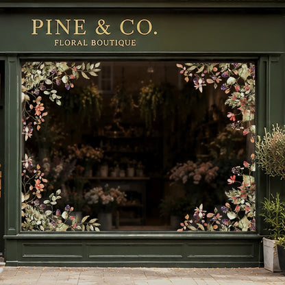2x Autumn Forest Berries Corner Shop Window Clings for Fall Styling
