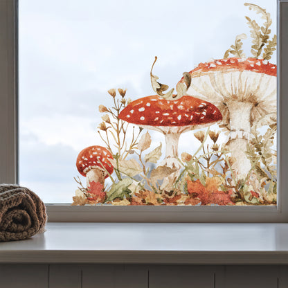 2x Autumn Forest Mushrooms Corner Shop Window Clings for Fall Styling