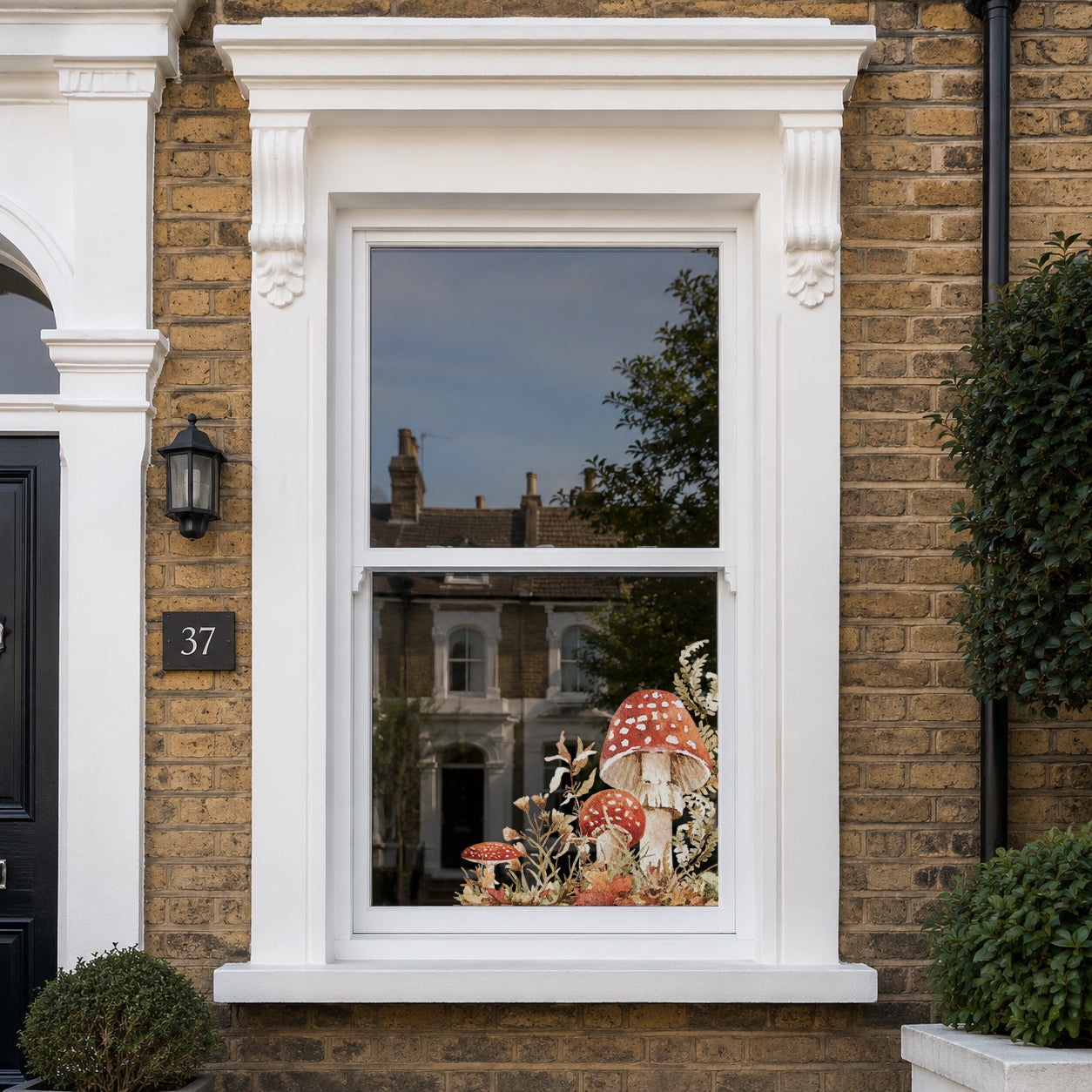 2x Autumn Forest Mushrooms Corner Shop Window Clings for Fall Styling