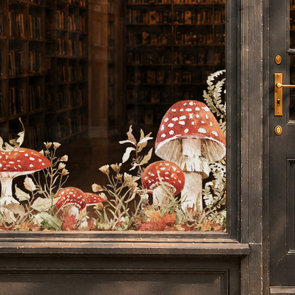 2x Autumn Forest Mushrooms Corner Shop Window Clings for Fall Styling