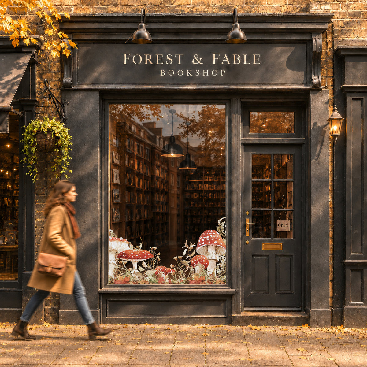2x Autumn Forest Mushrooms Corner Shop Window Clings for Fall Styling