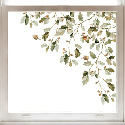 2x Forest Oak Leaf & Acorn Corner Shop Window Clings for Autumn Styling