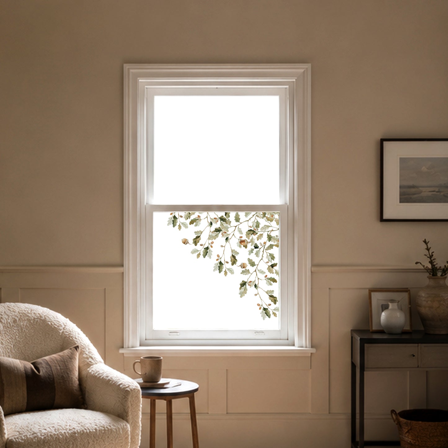 2x Forest Oak Leaf & Acorn Corner Shop Window Clings for Autumn Styling