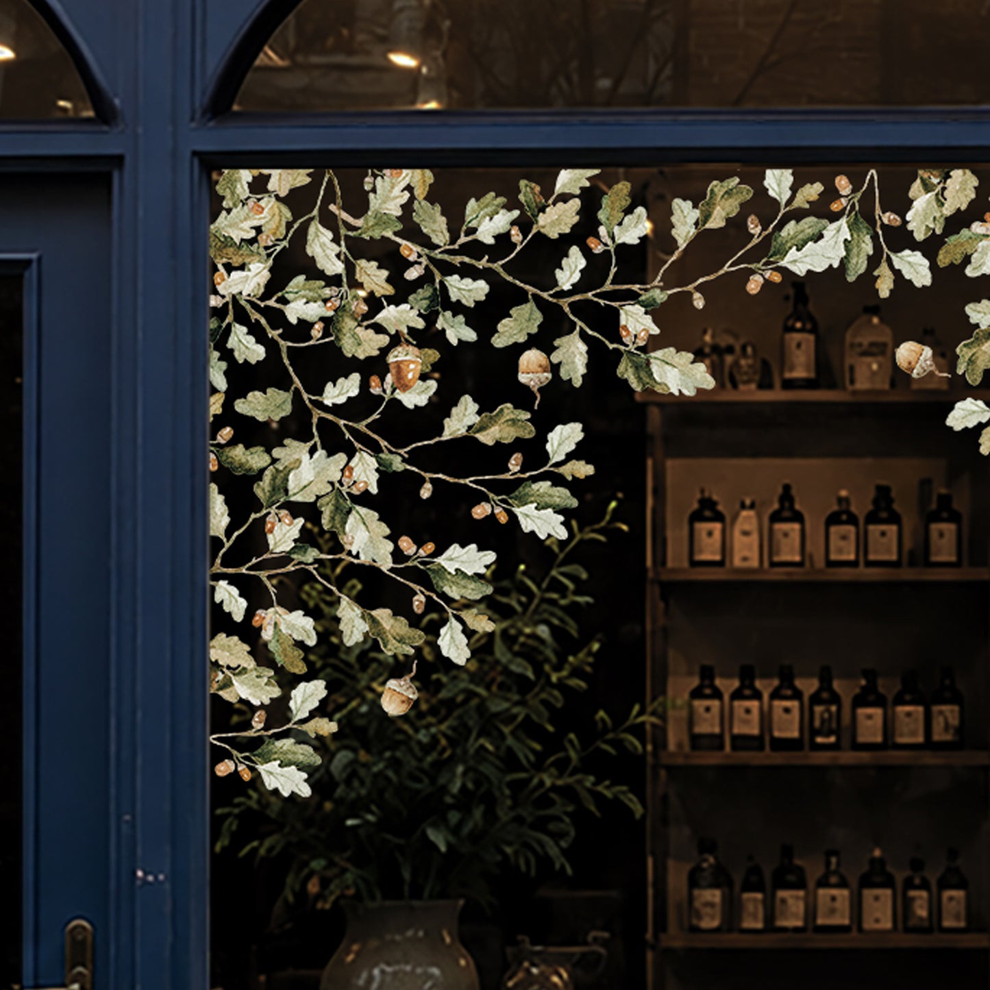 2x Forest Oak Leaf & Acorn Corner Shop Window Clings for Autumn Styling