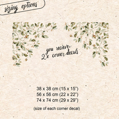 2x Forest Oak Leaf & Acorn Corner Shop Window Clings for Autumn Styling
