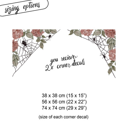 2x Gothic Spider Web and Rose Corner Window Decals