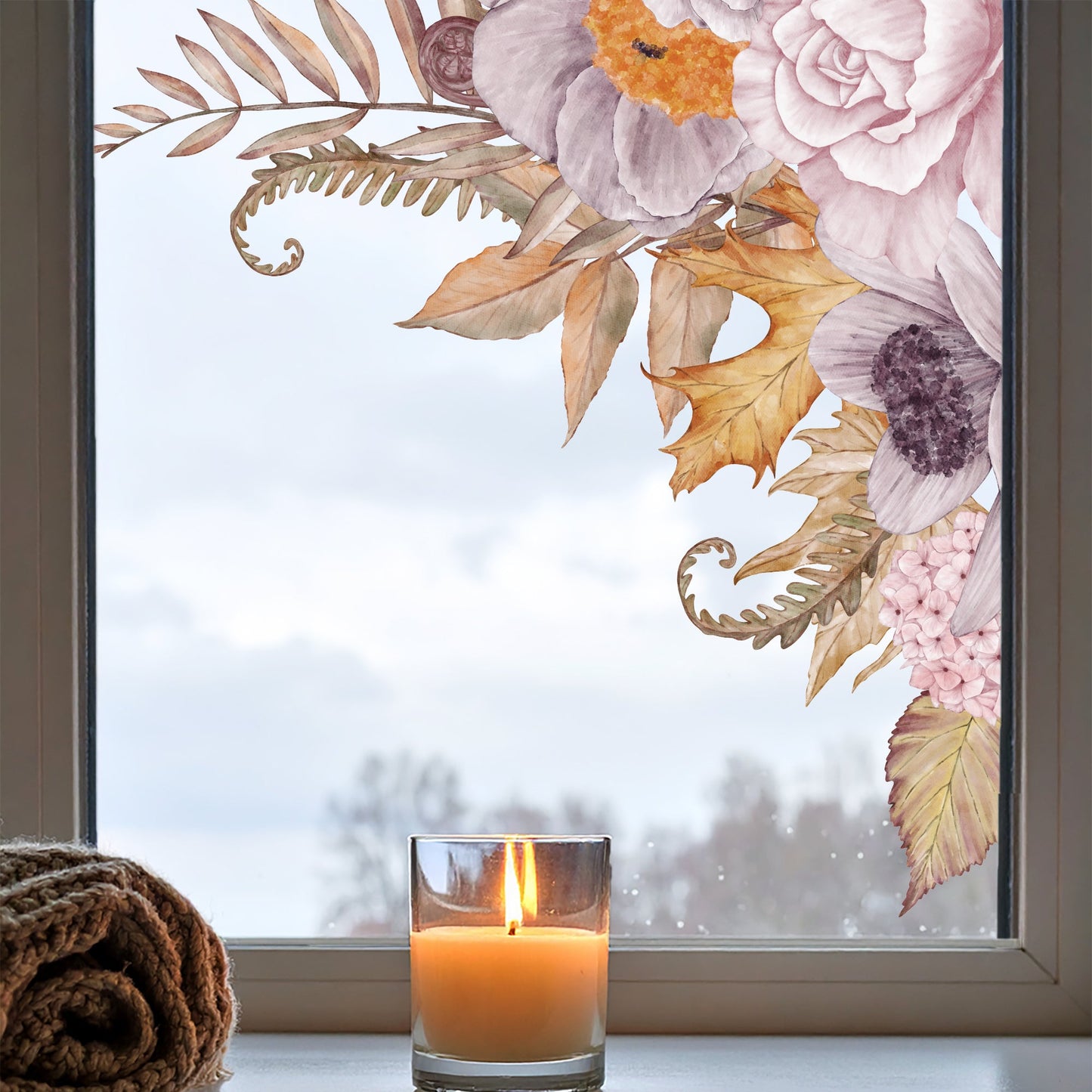 2pk Autumn Flower Window Decal Corners