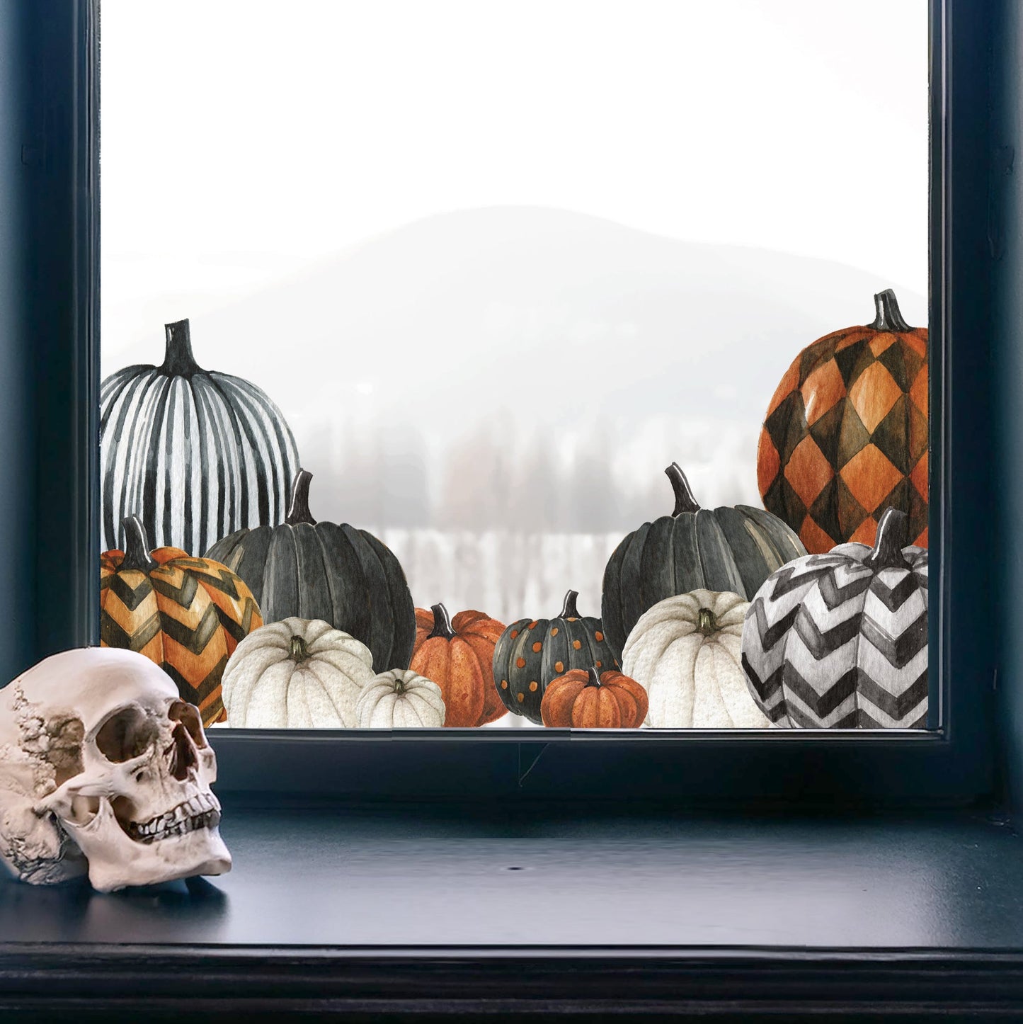 2pk Halloween Pumpkins Window Decal Corners