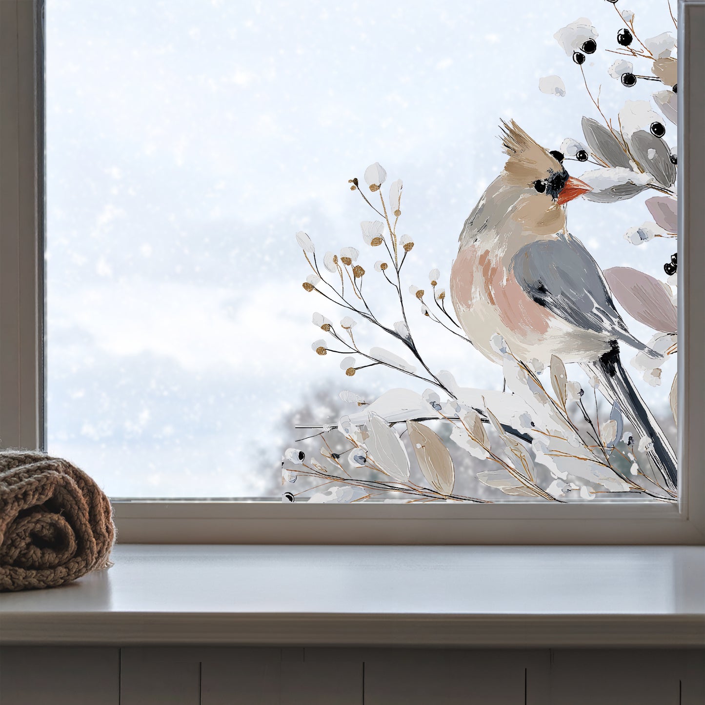 2x Winter Bird Corner Window Decoration - Reusable Christmas Clings