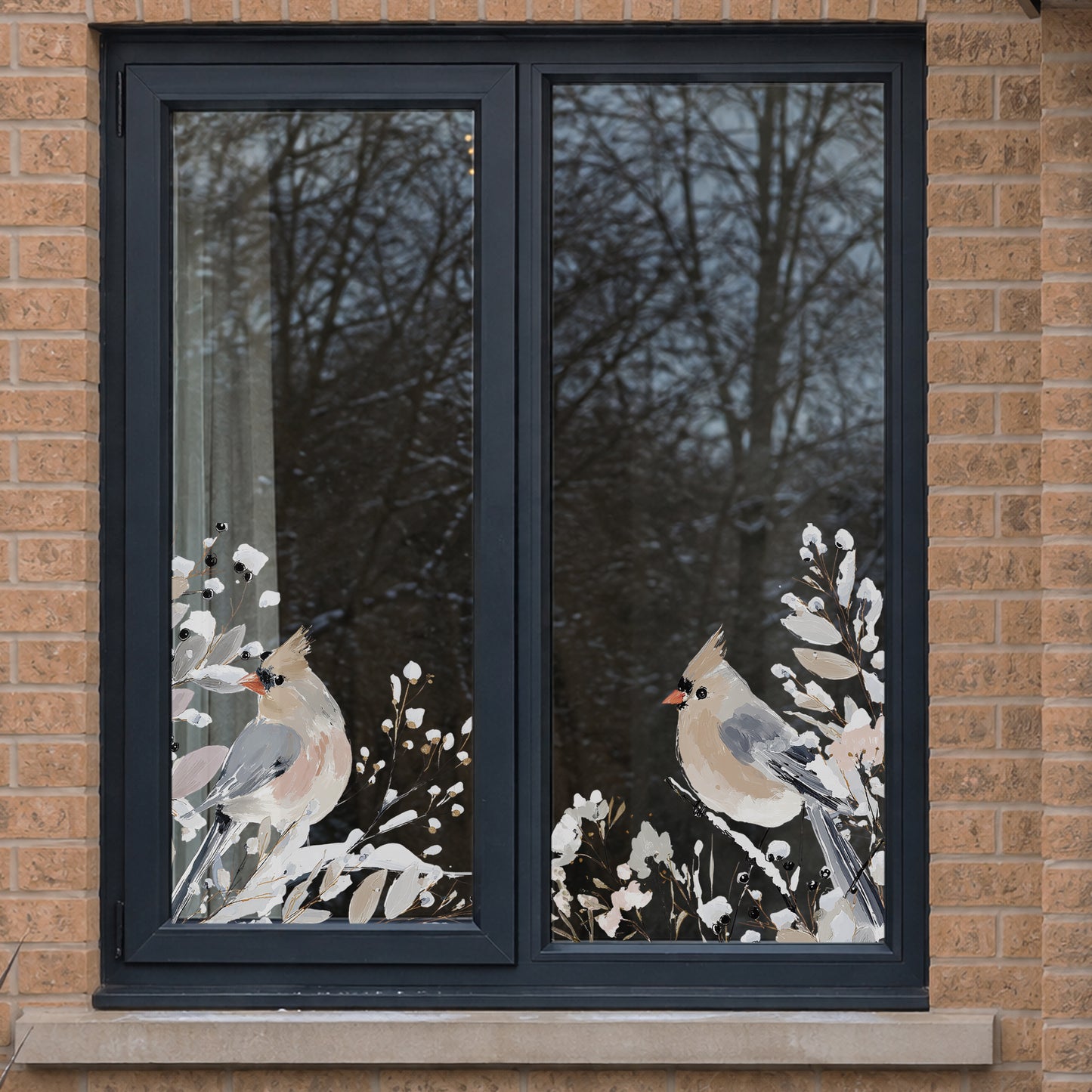 2x Winter Bird Corner Window Decoration - Reusable Christmas Clings