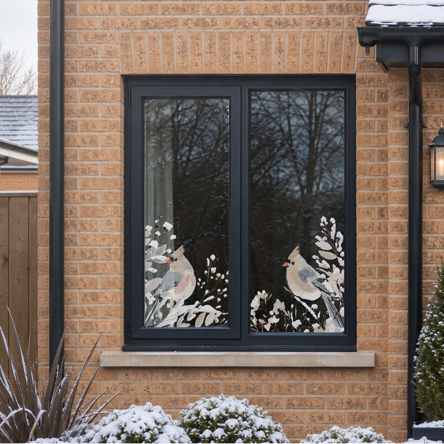 2x Winter Bird Corner Window Decoration - Reusable Christmas Clings