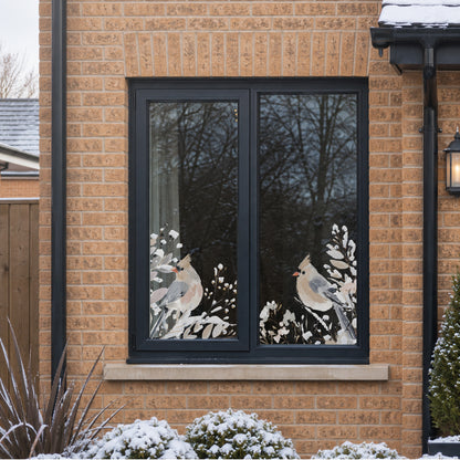 2x Winter Bird Corner Window Decoration - Reusable Christmas Clings